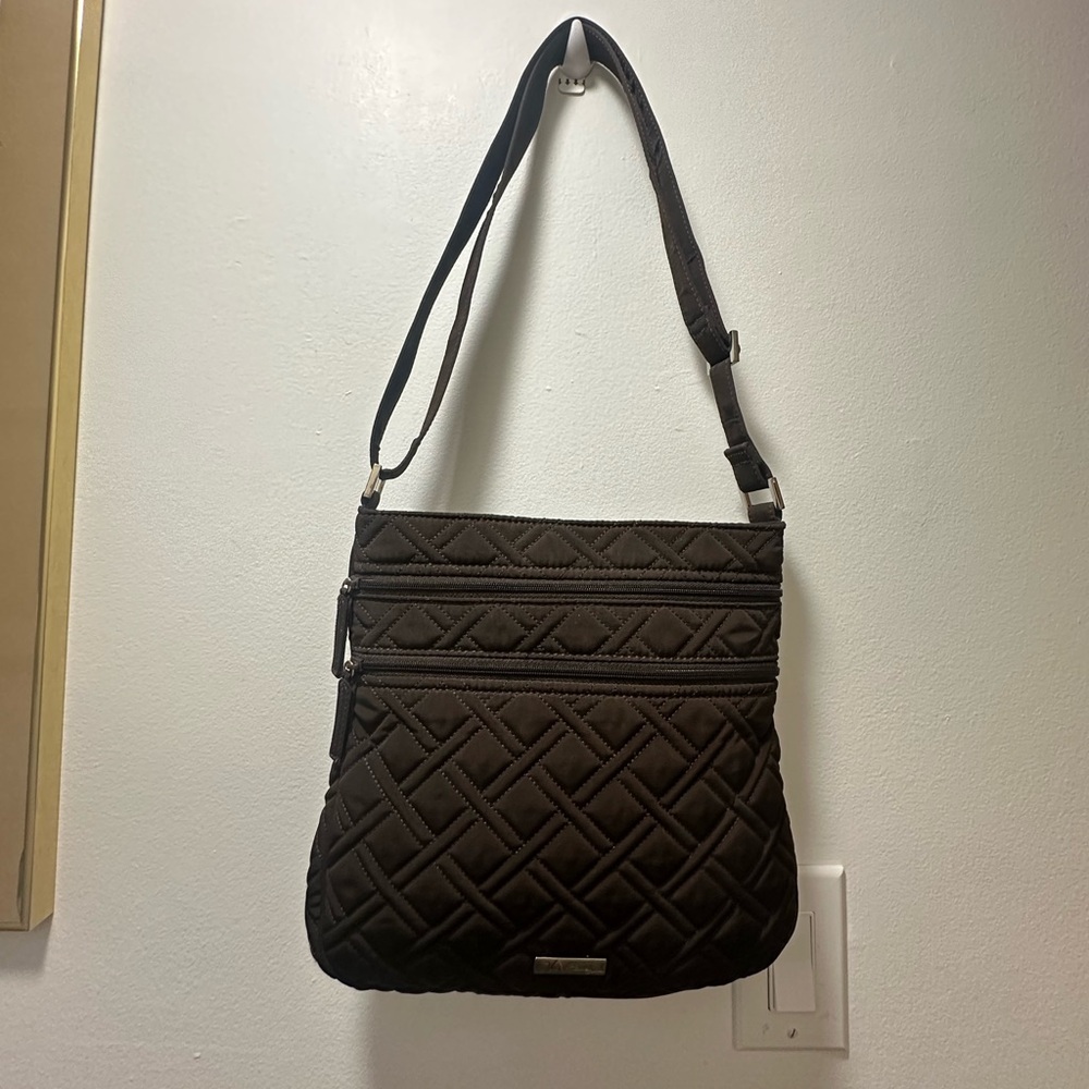 Vera Bradley Triple Zip Microfiber Quilted Espresso Crossbody - Picture 4 of 15